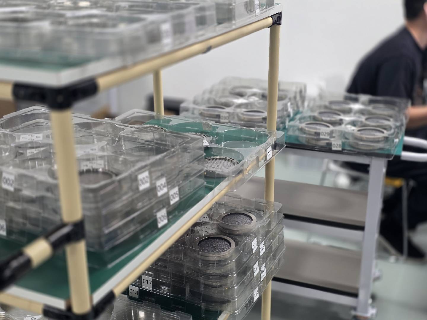 Production shelves with electrostatic driver components